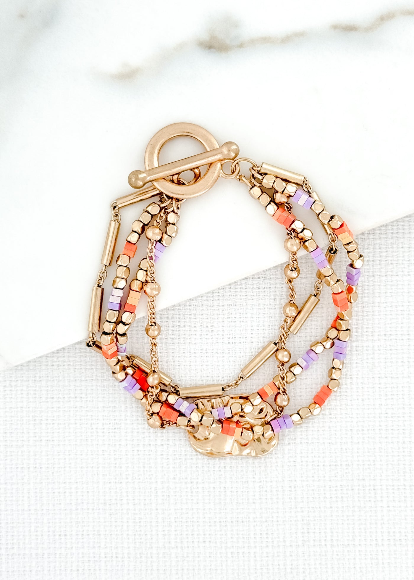 Gold, Orange & Purple Beaded Bracelet