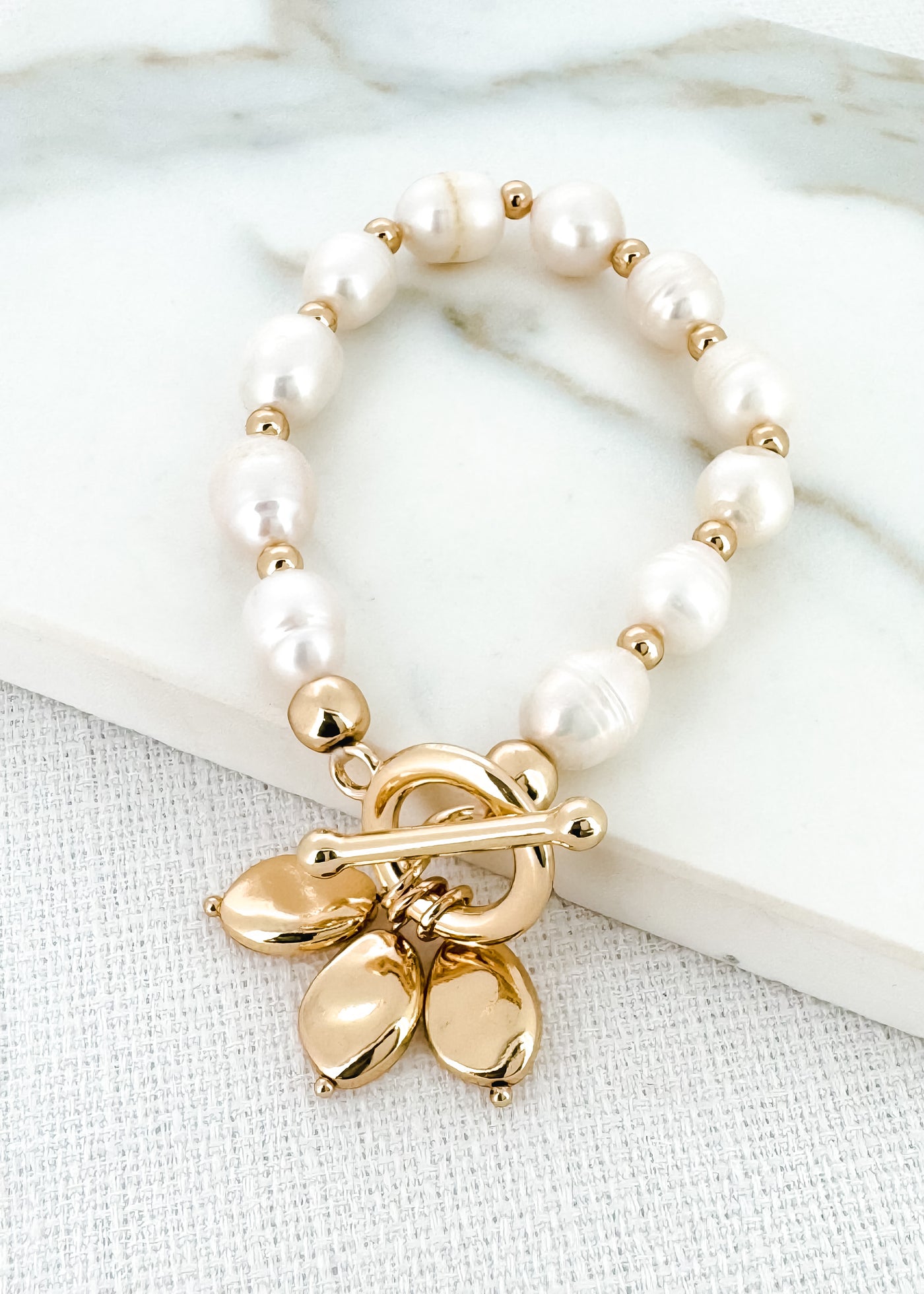 Gold & Pearl T Bar Bracelet