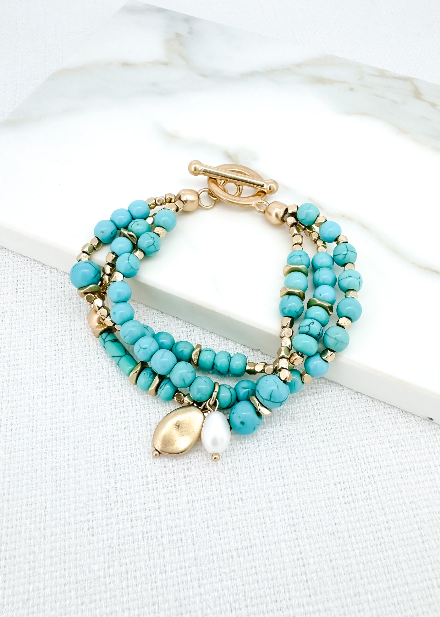 Gold & Turquoise Stone Layered Bracelet