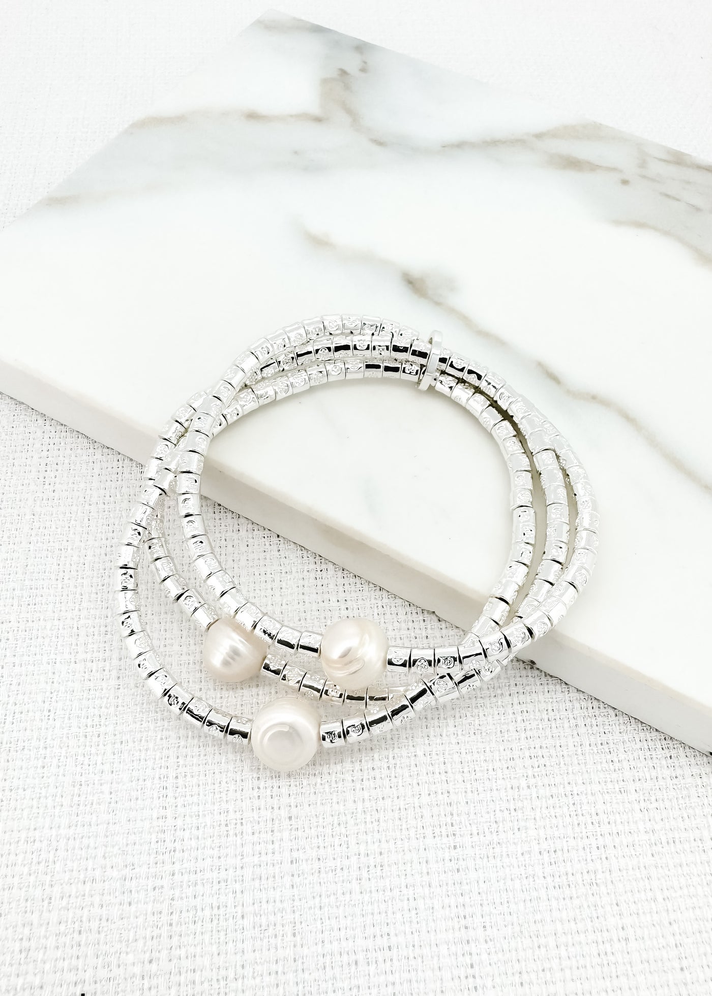 Silver Layered Pearly Bead Bracelet