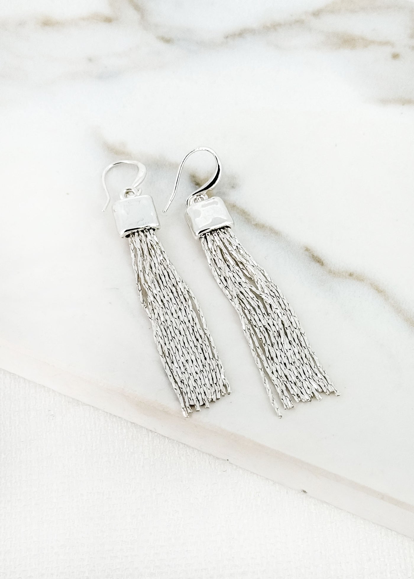 Silver Tassel Drop Earrings