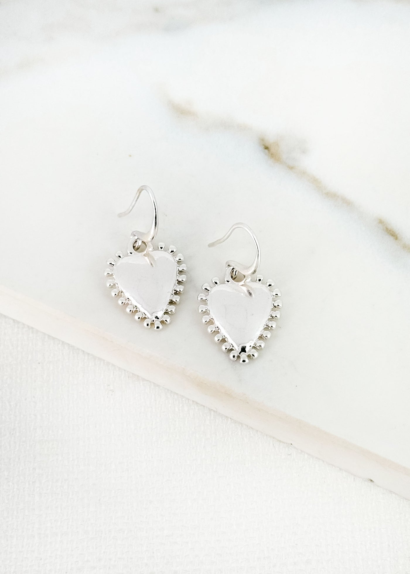 Silver Heart Drop Earrings