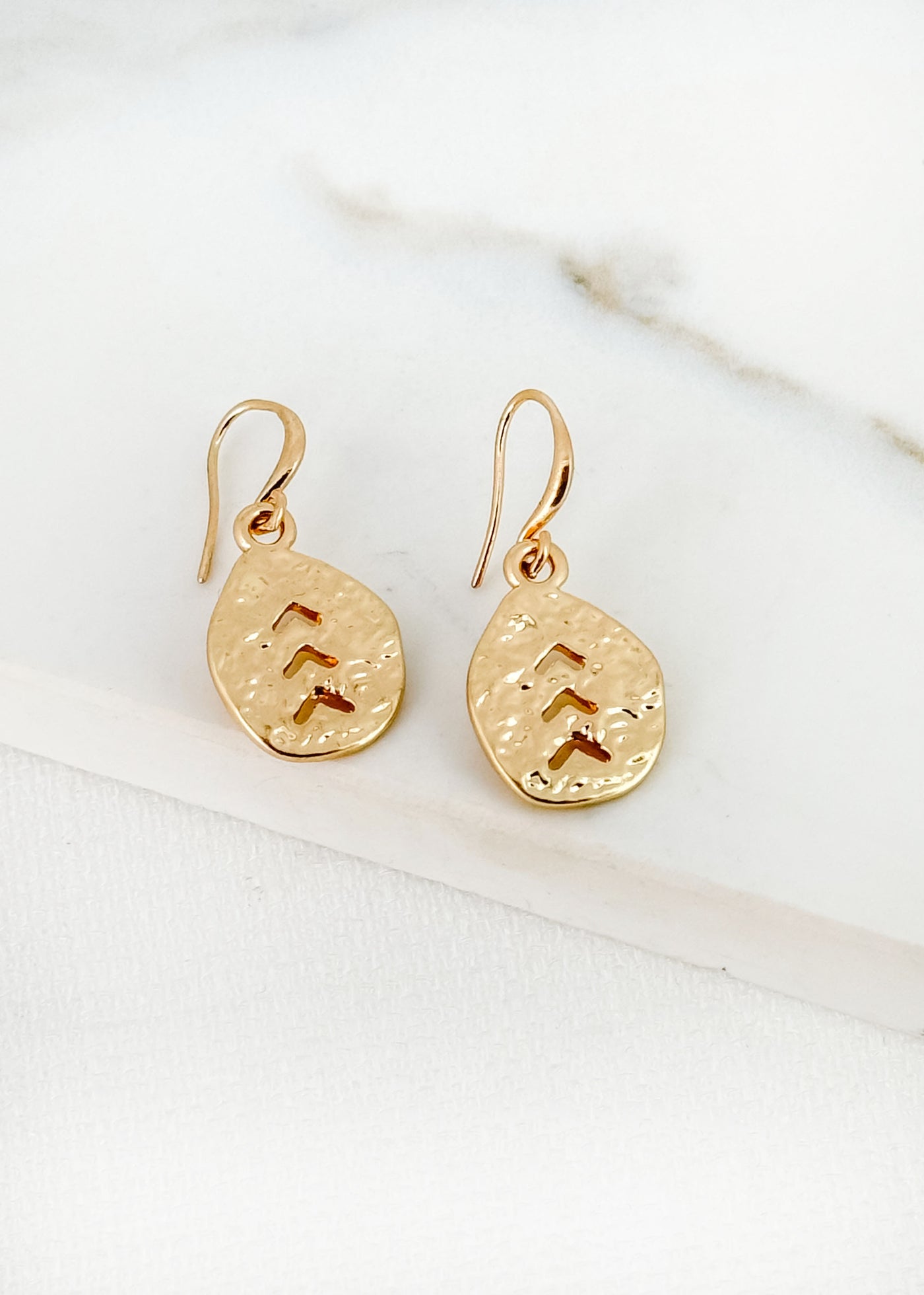 Gold Hammered Chevron Earrings