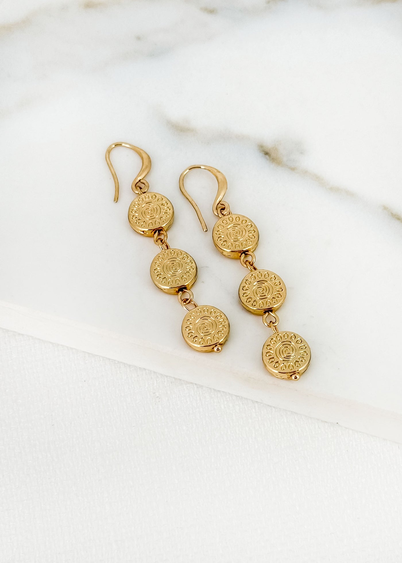 Gold Multi Disc Drop Earrings