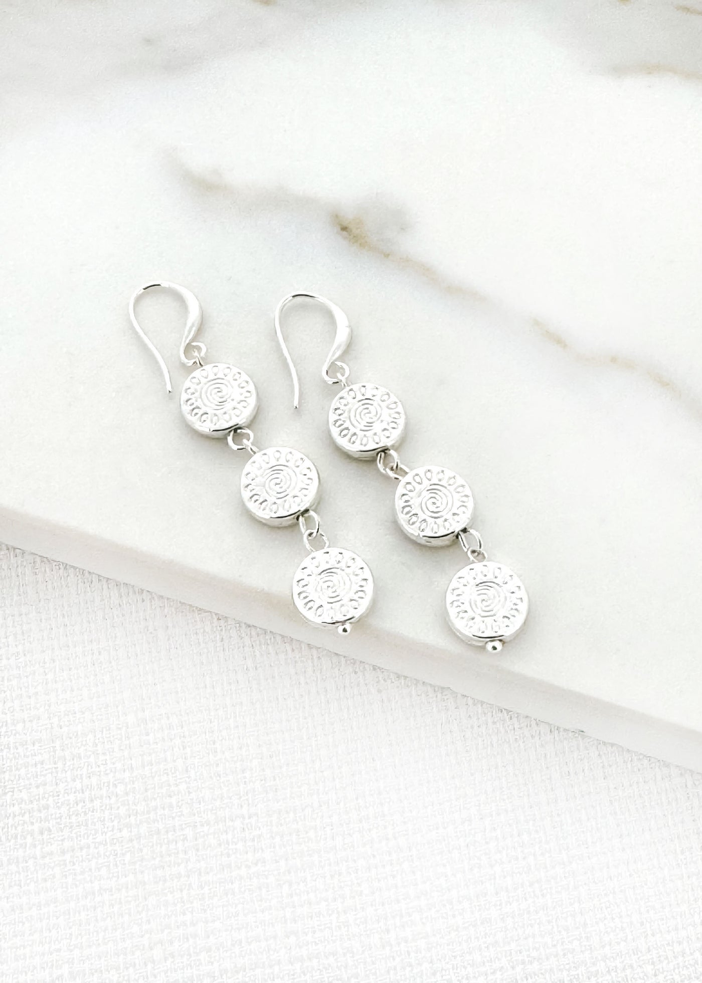 Silver Multi Disc Drop Earrings