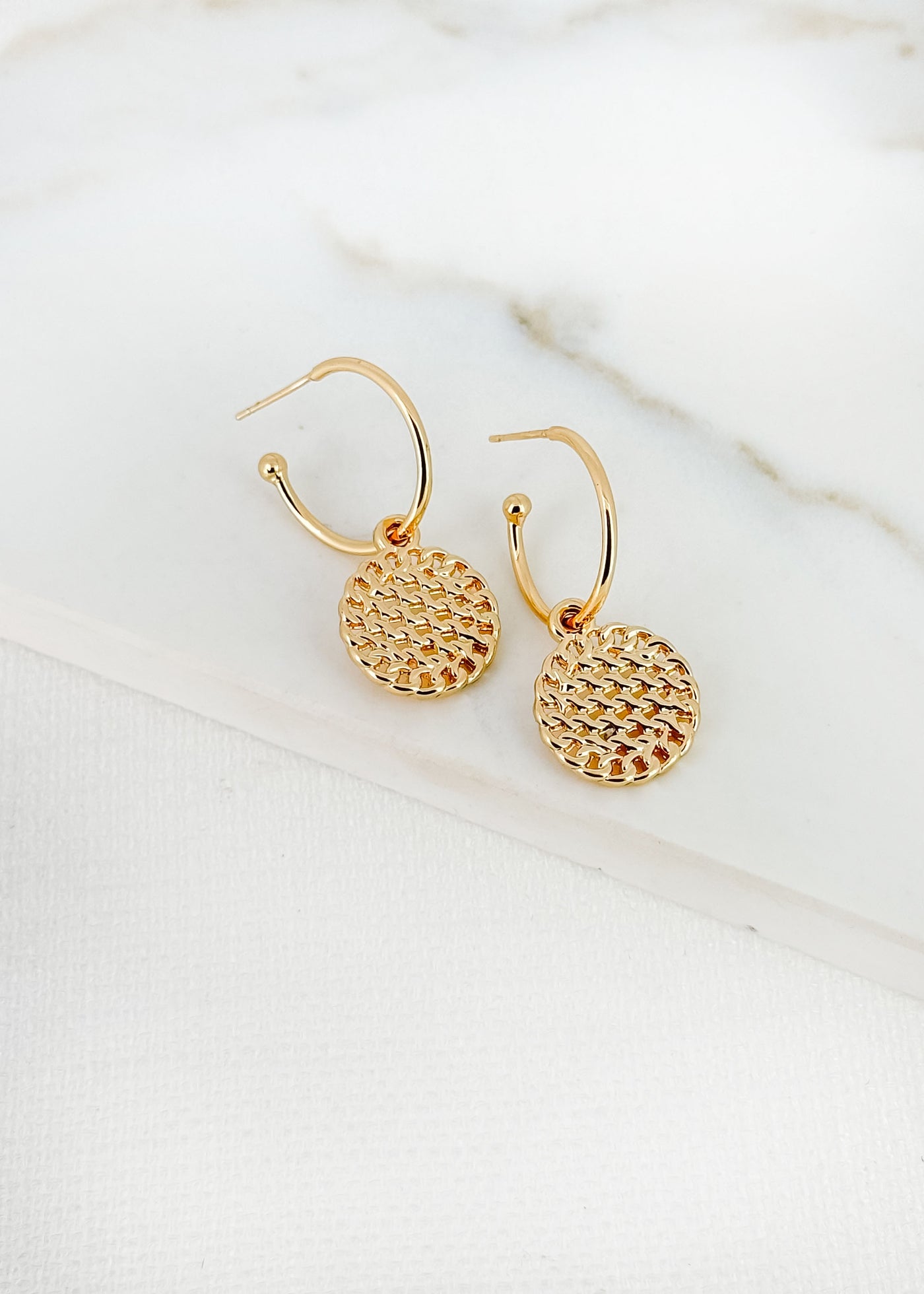 Gold Honeycomb Drop Earrings