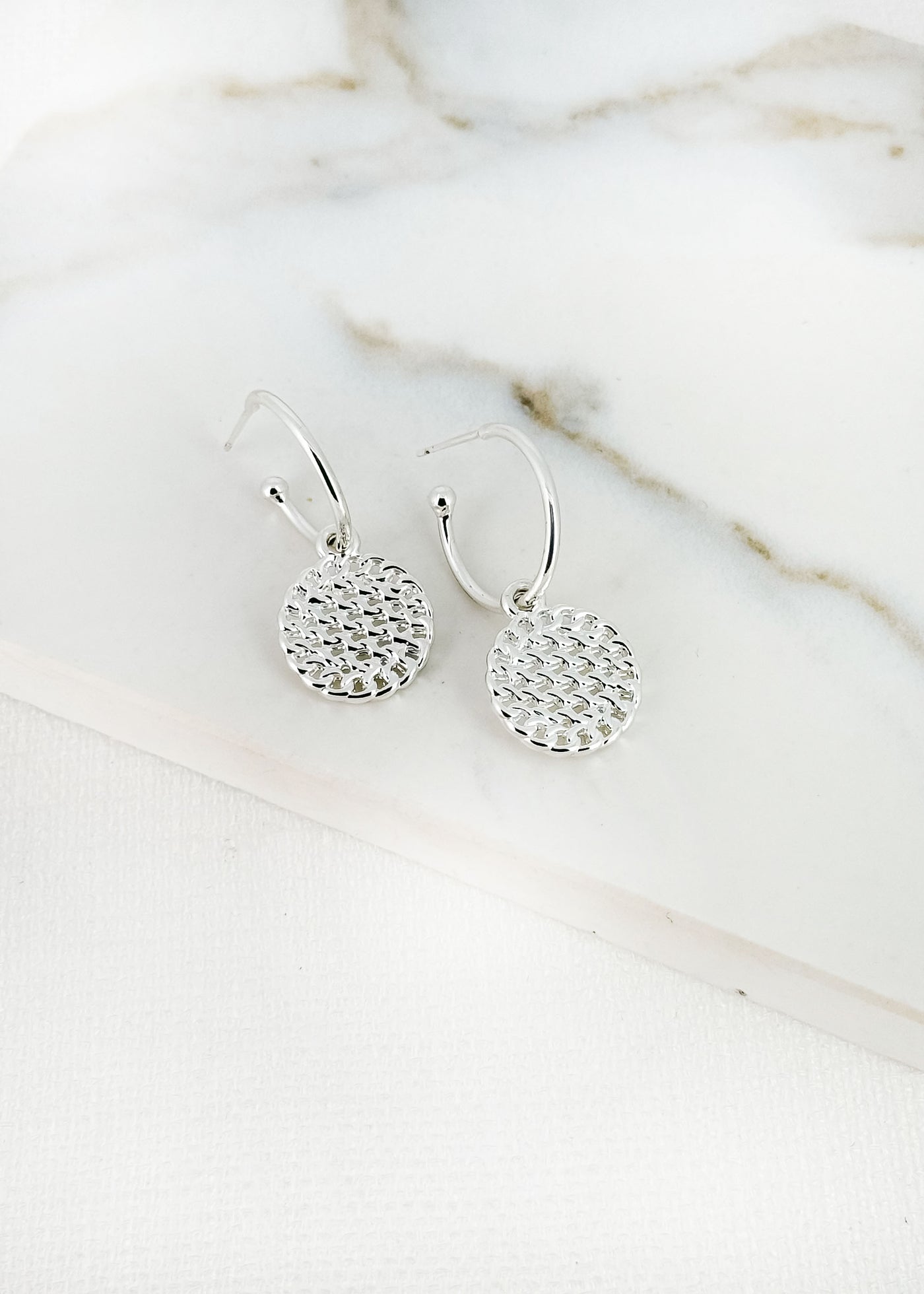 Silver Honeycomb Drop Earrings