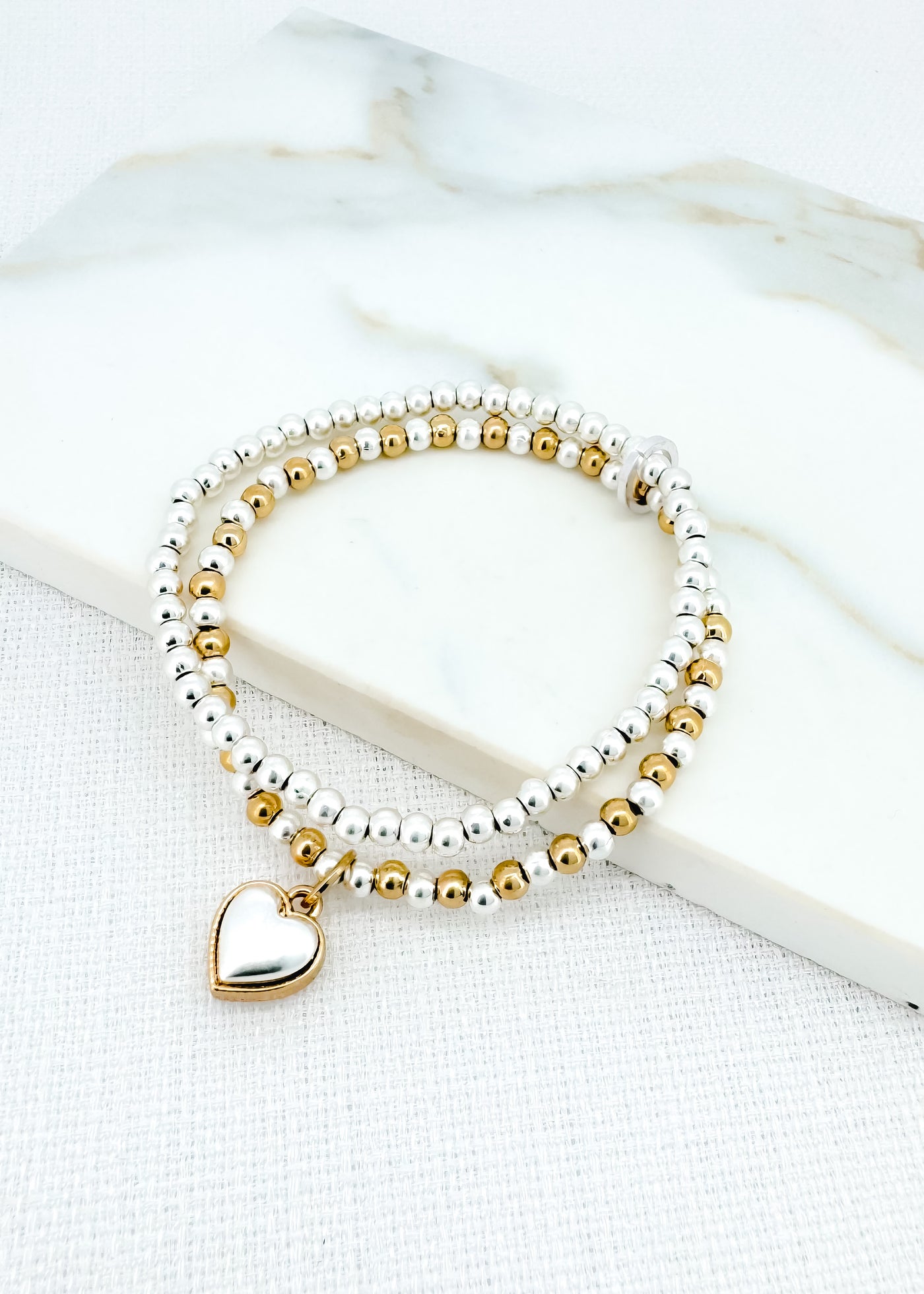 Gold & Silver Double Layer Heart Bracelet