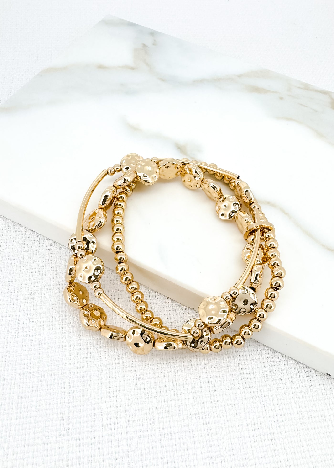 Gold Hammered Discs Layer Bracelet