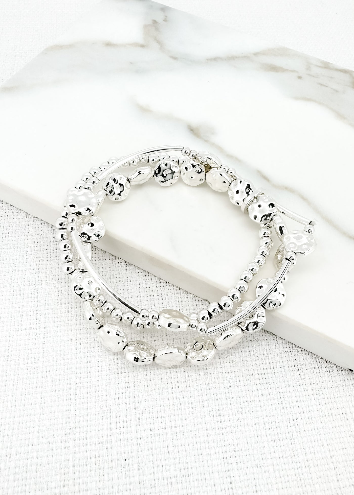 Silver Hammered Discs Layer Bracelet