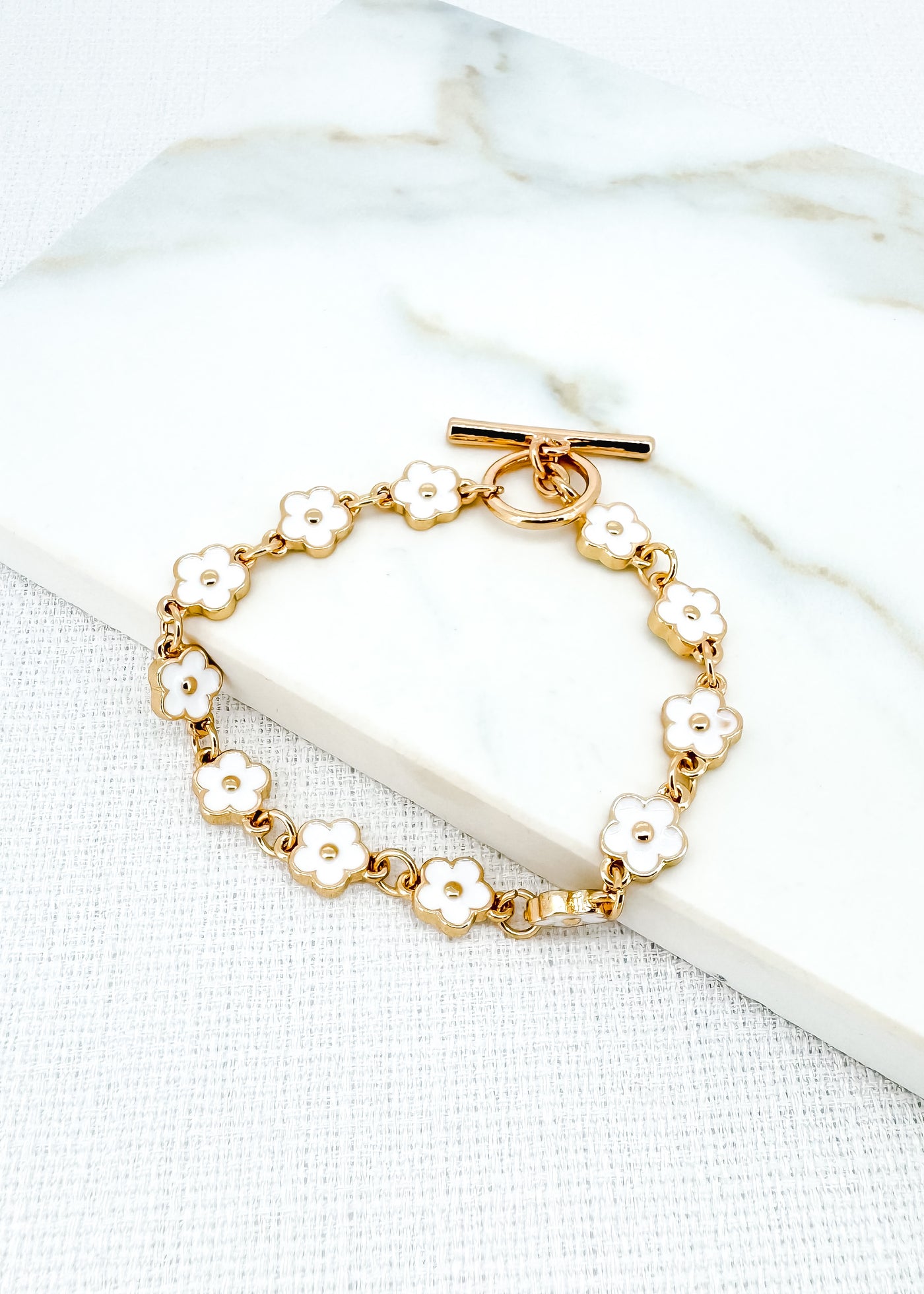 Gold & White Daisy Bracelet