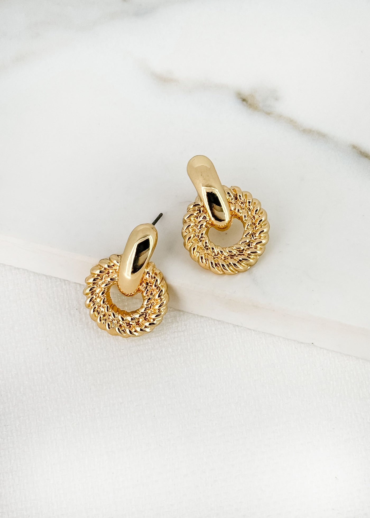 Gold Twisted Circle Drop Earrings