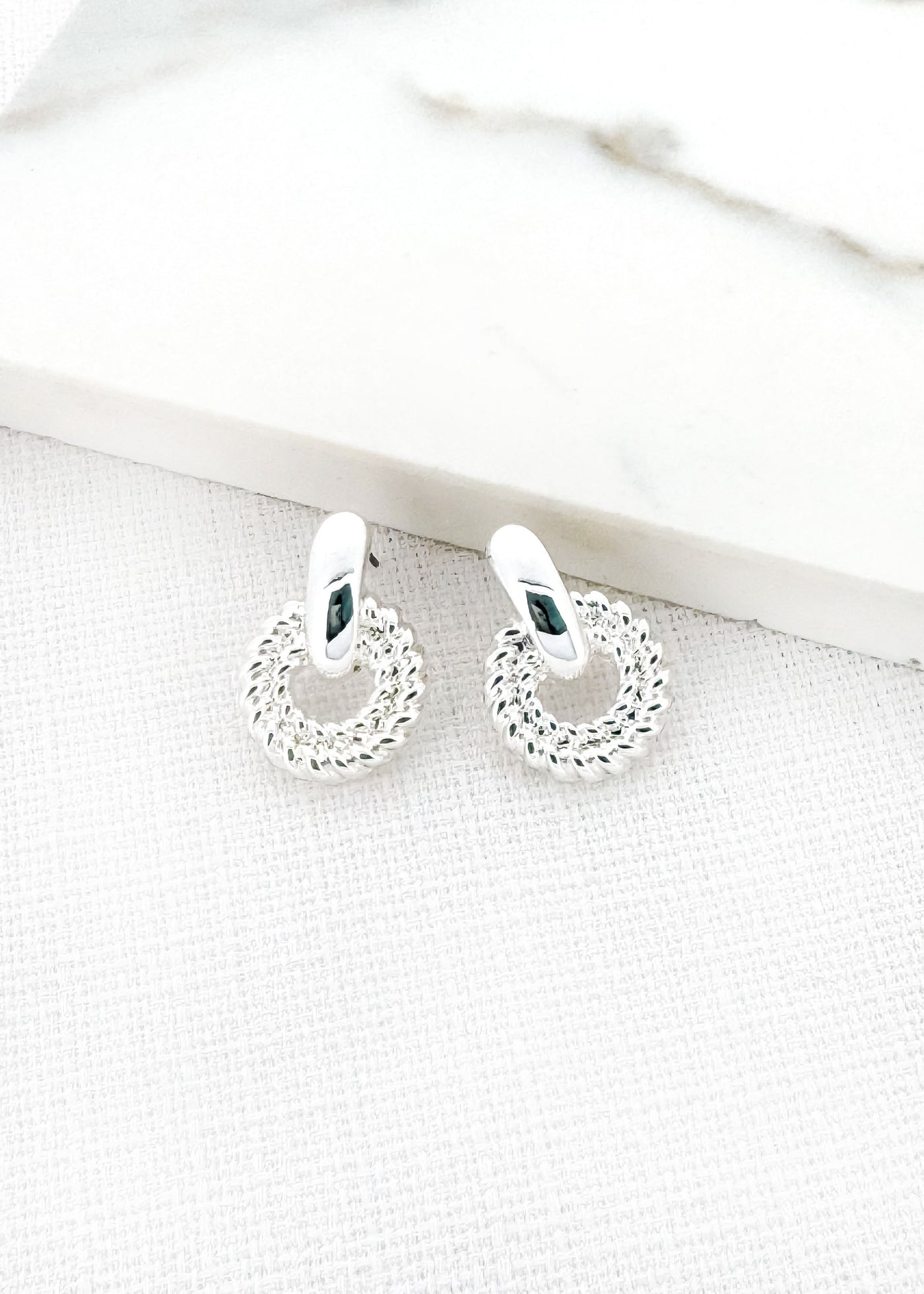 Silver Twisted Circle Drop Earrings