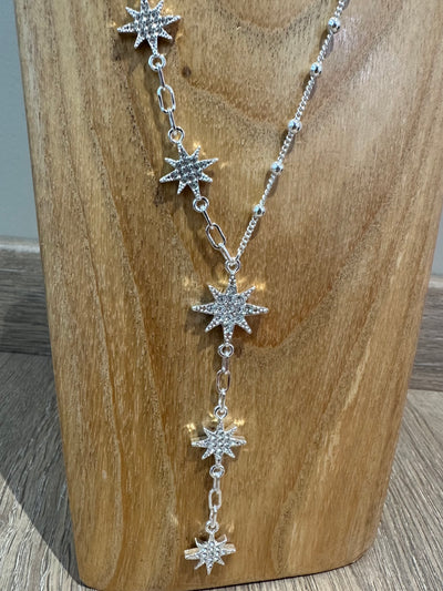 Silver Diamante Star Drop Necklace