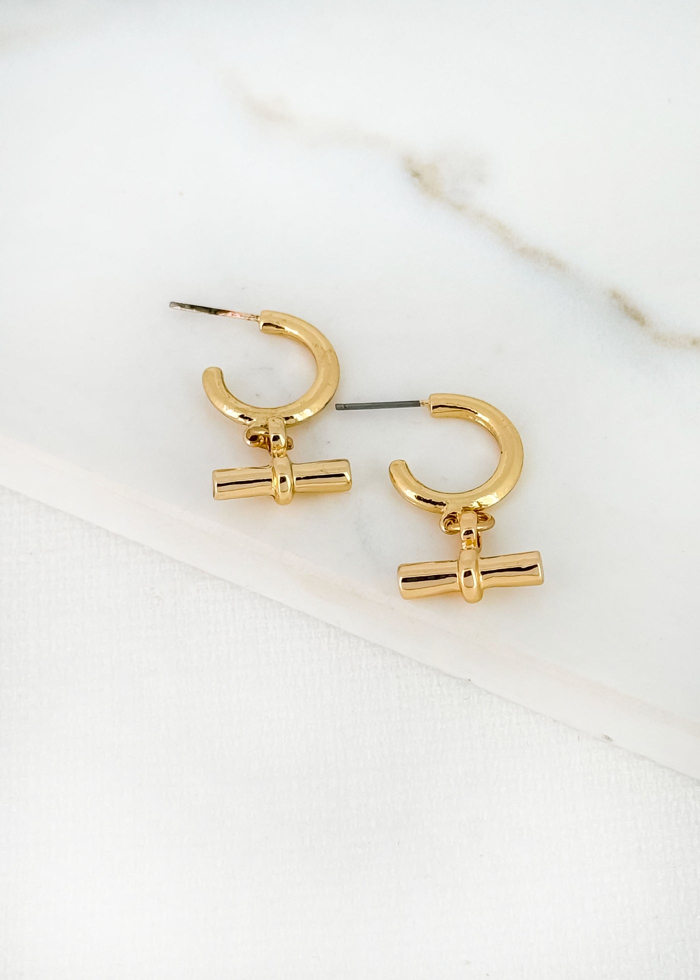 Gold T-Bar Drop Earrings