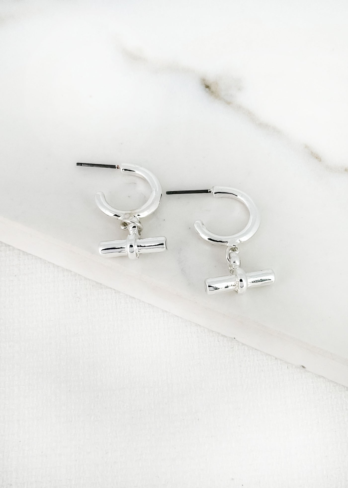 Silver T-Bar Drop Earrings