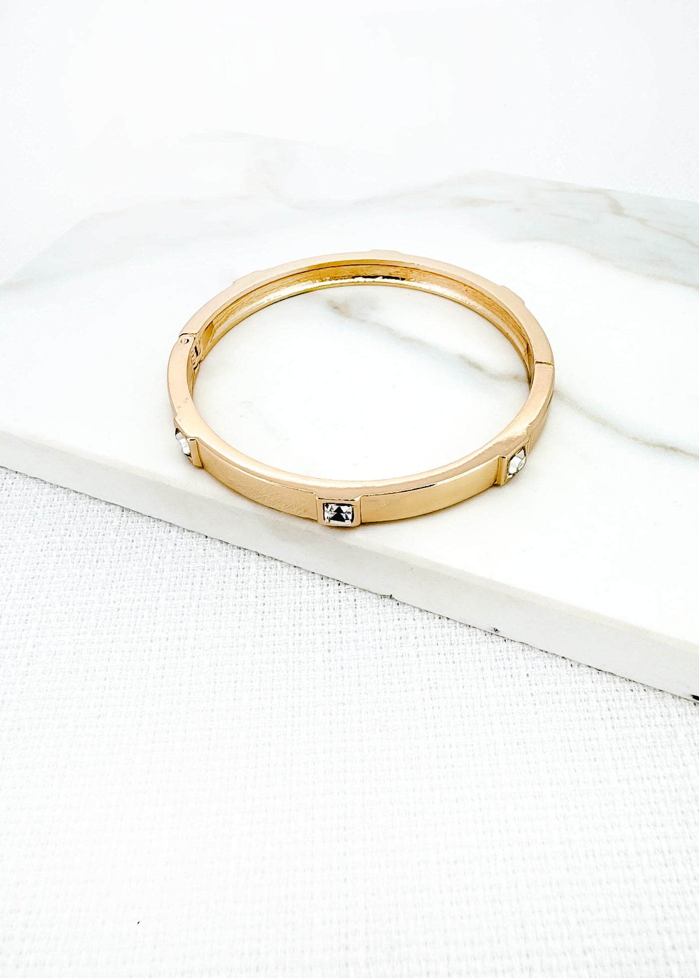 Gold & Clear Square Gem Bangle