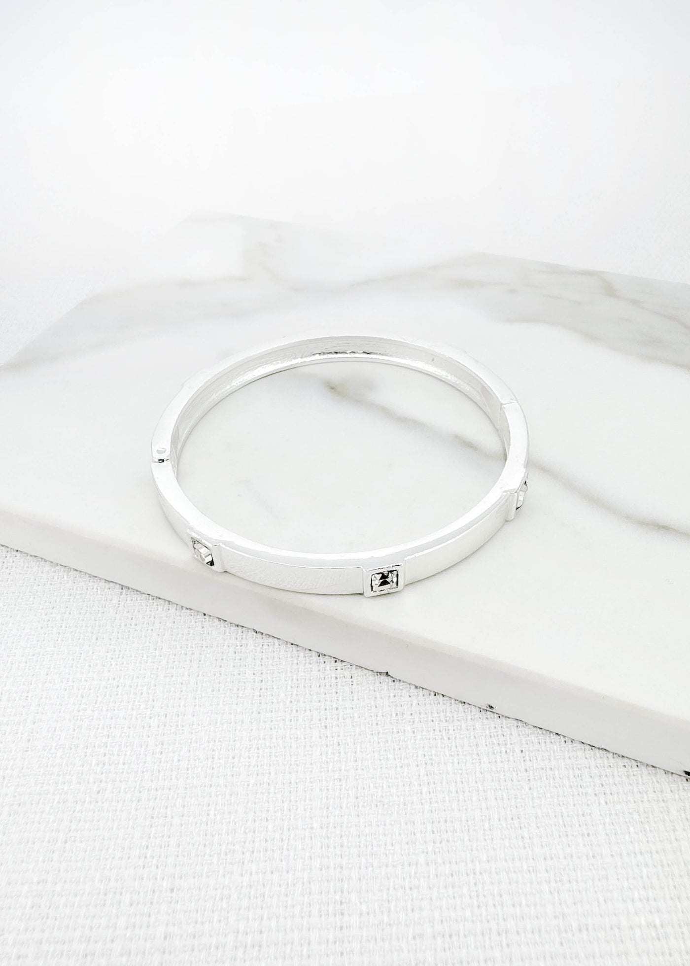 Silver & Clear Square Gem Bangle