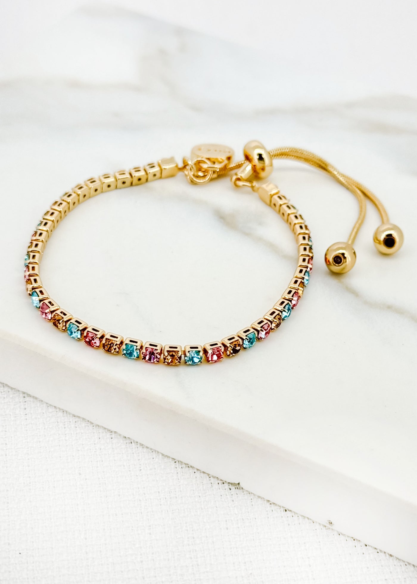 Gold & Multicoloured Gem Tennis Bracelet