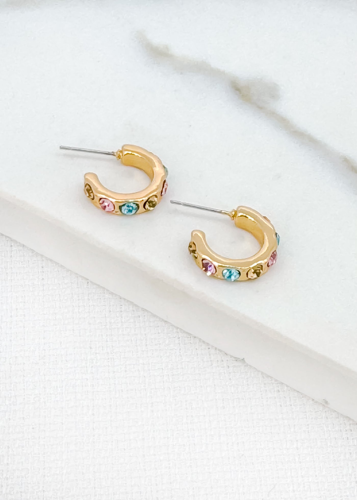 Gold Coloured Diamante Hoop Earrings