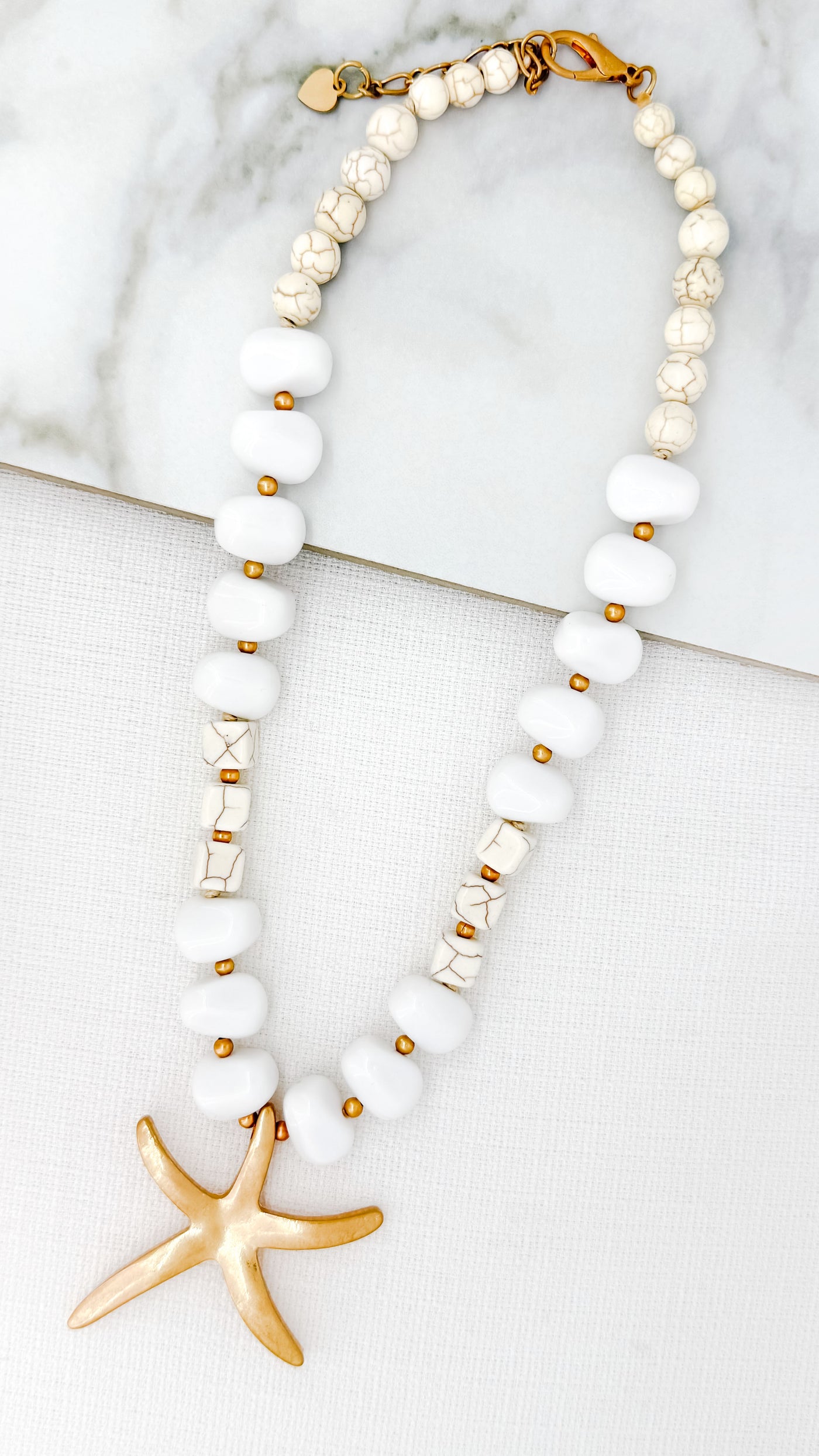 White Chunky Bead & Starfish Necklace