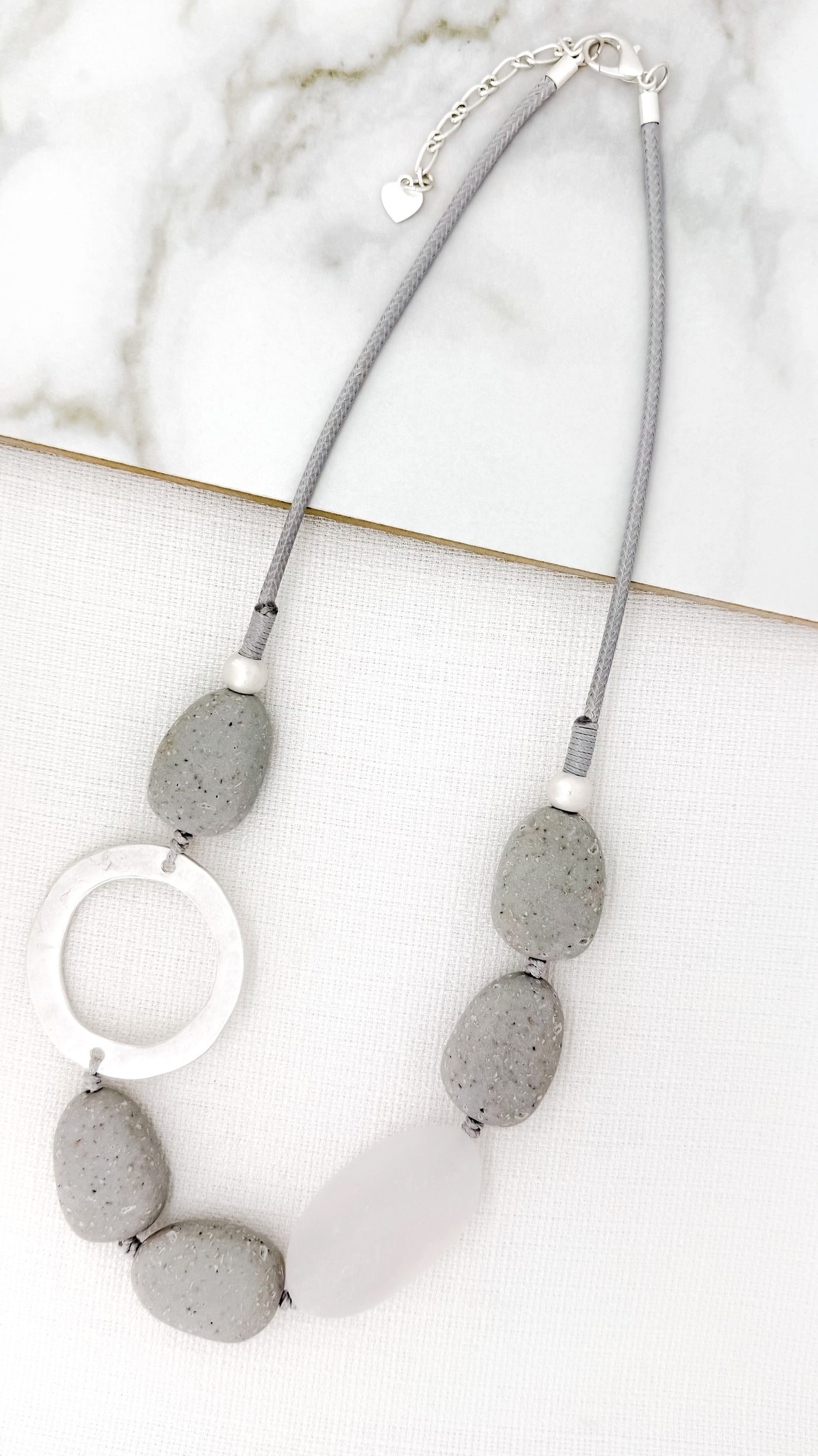 Grey Chunky Bead & Silver Circle Necklace