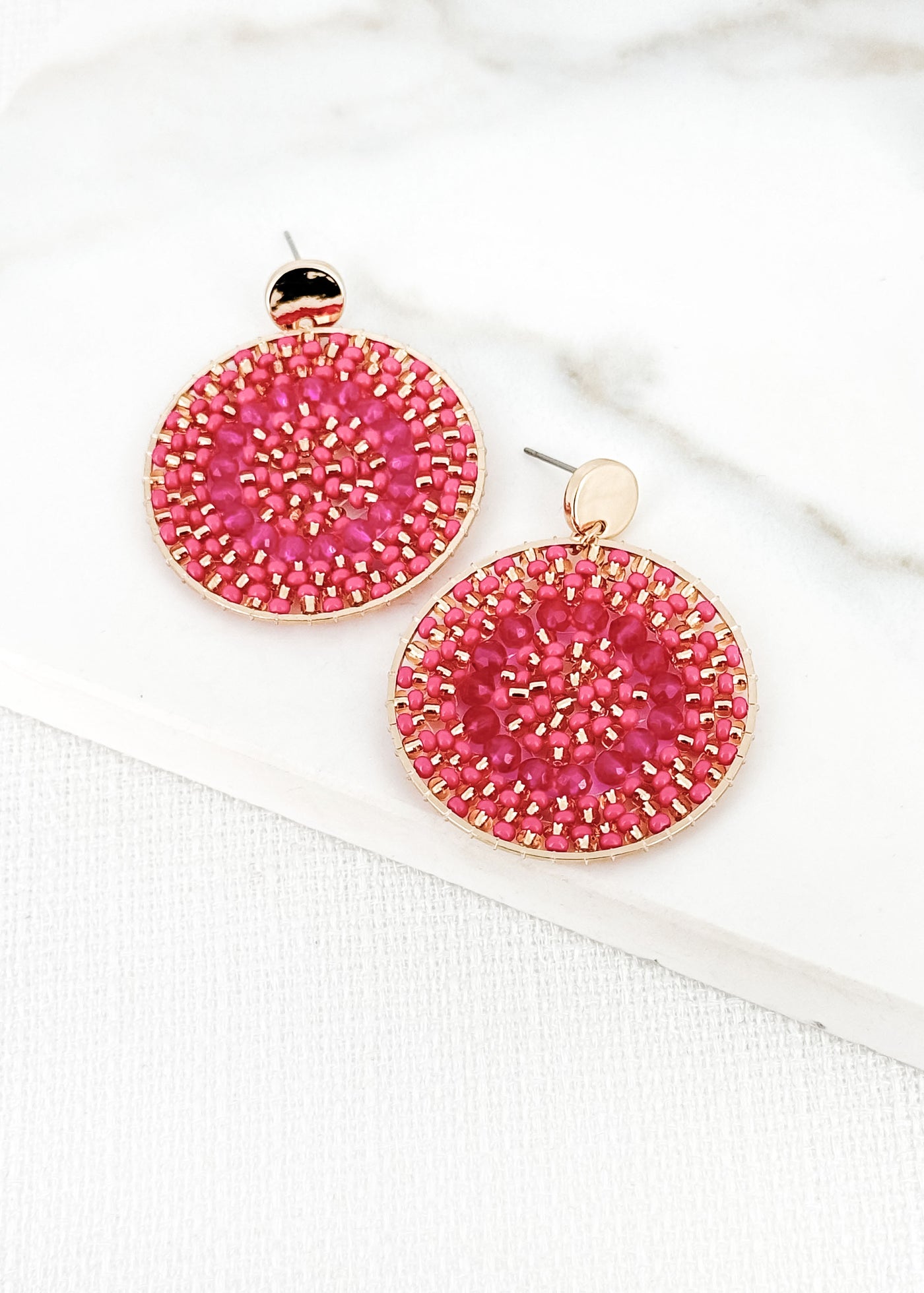 Fuchsia Beaded Circle Earrings