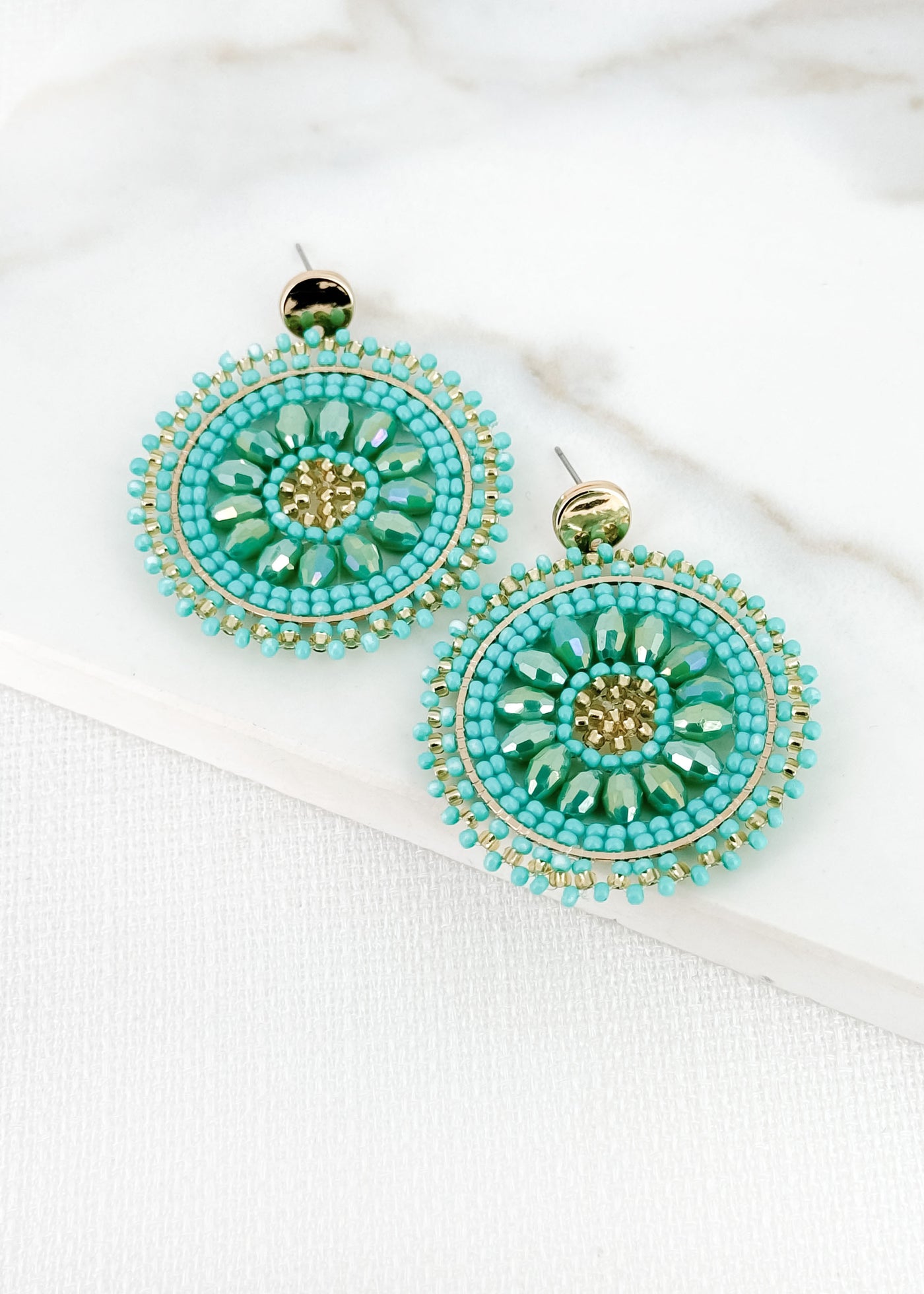 Turquoise Beaded Circle Earrings