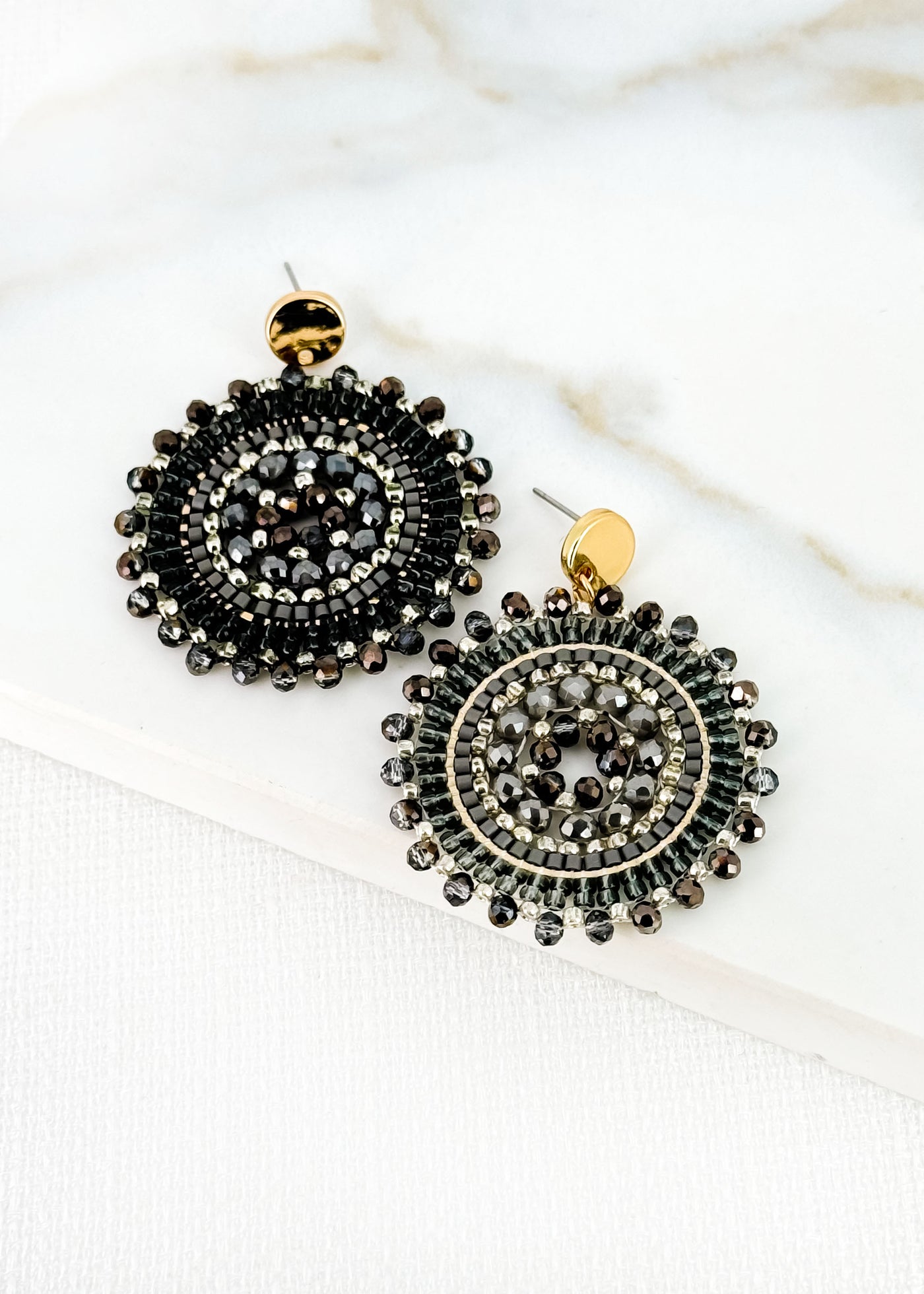 Grey Beaded Circle Earrings