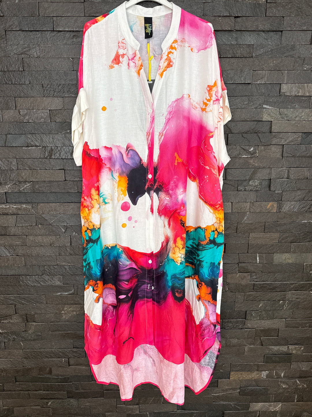 Fuchsia Watercolour Linen Blend Shirt Dress