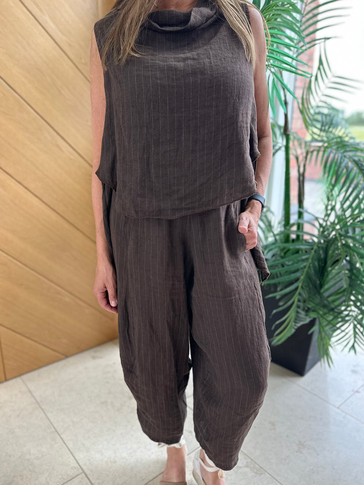 Chocolate Pinstripe Linen Hi Low Top