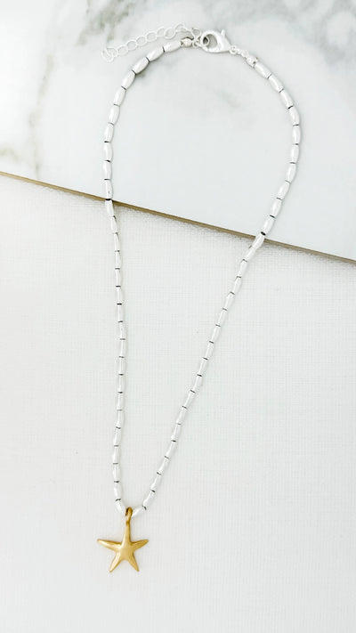 Matte Silver Star Charm Necklace