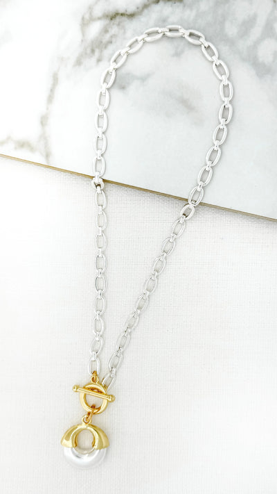 Silver & Gold Bubble Circle Pendant Necklace
