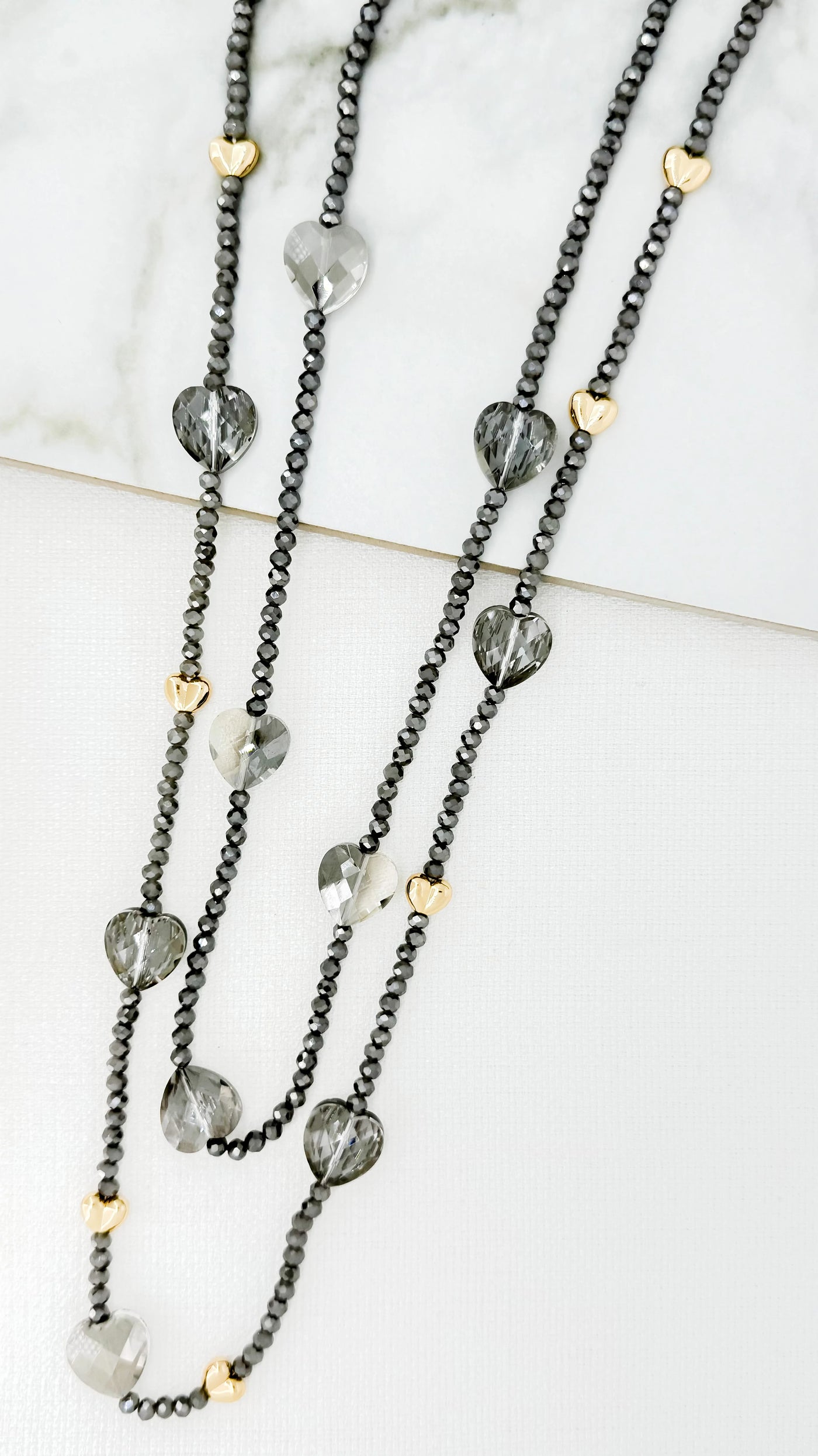 Grey Beaded Heart Necklace