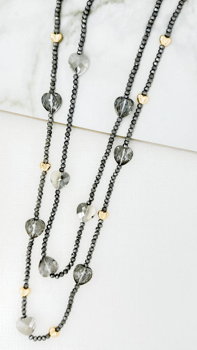 Grey Beaded Heart Necklace