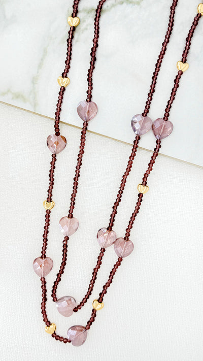 Pink Beaded Heart Necklace