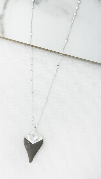 Silver & Grey Heart Pendant Necklace