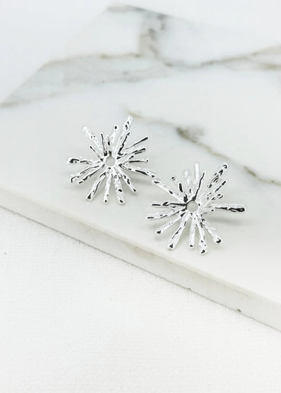 Silver Large Flower Stud Earrings