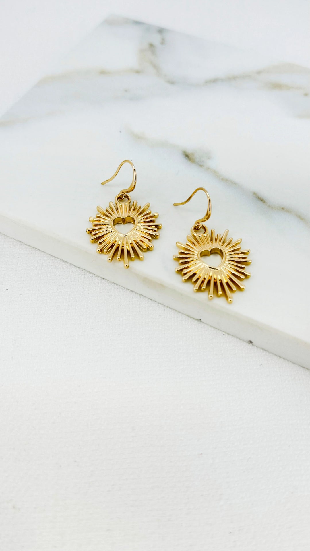 Gold Heart Burst Earrings