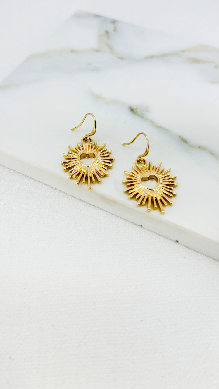 Gold Heart Burst Earrings