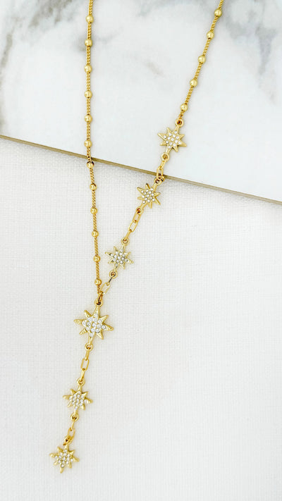 Gold Diamante Star Drop Necklace