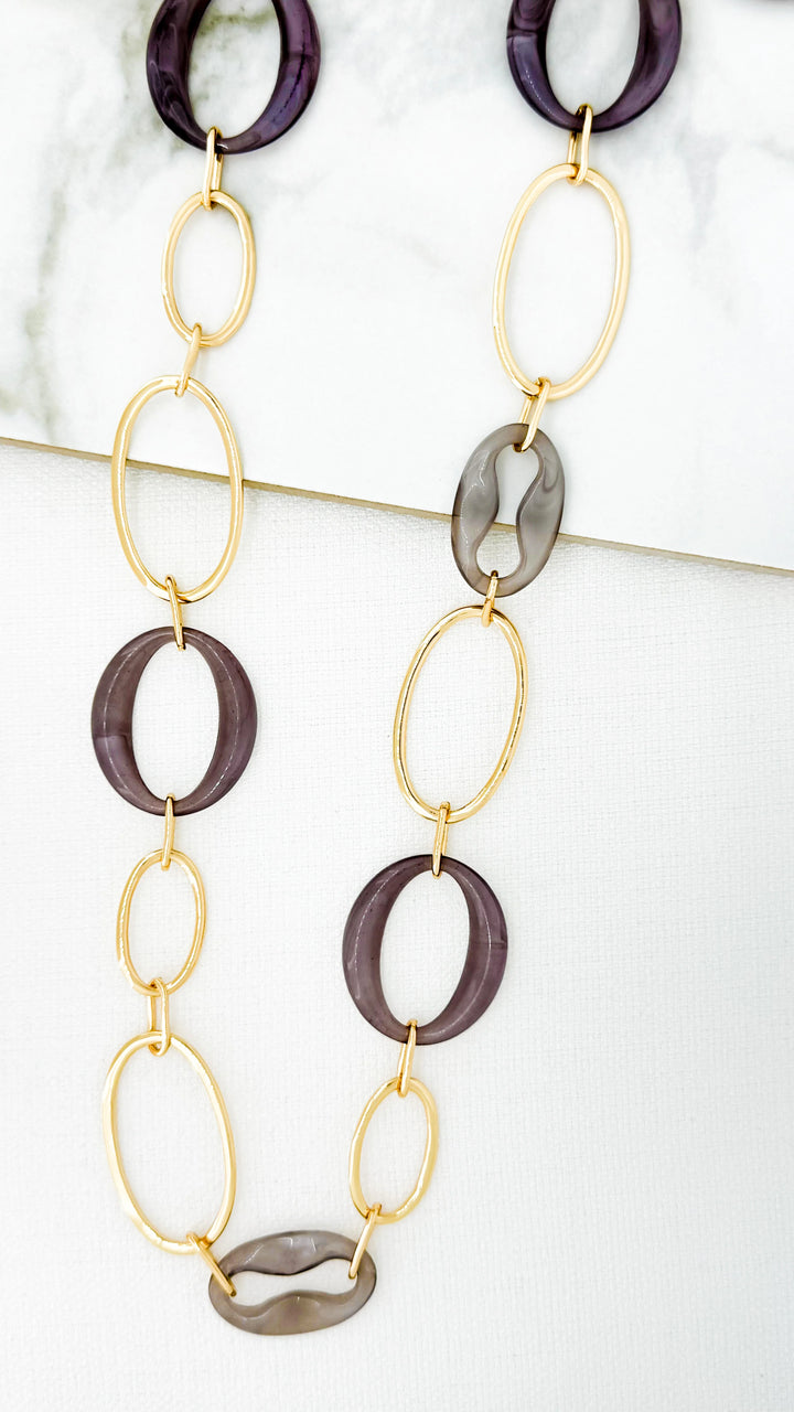 Gold & Purple Oval Link Necklace