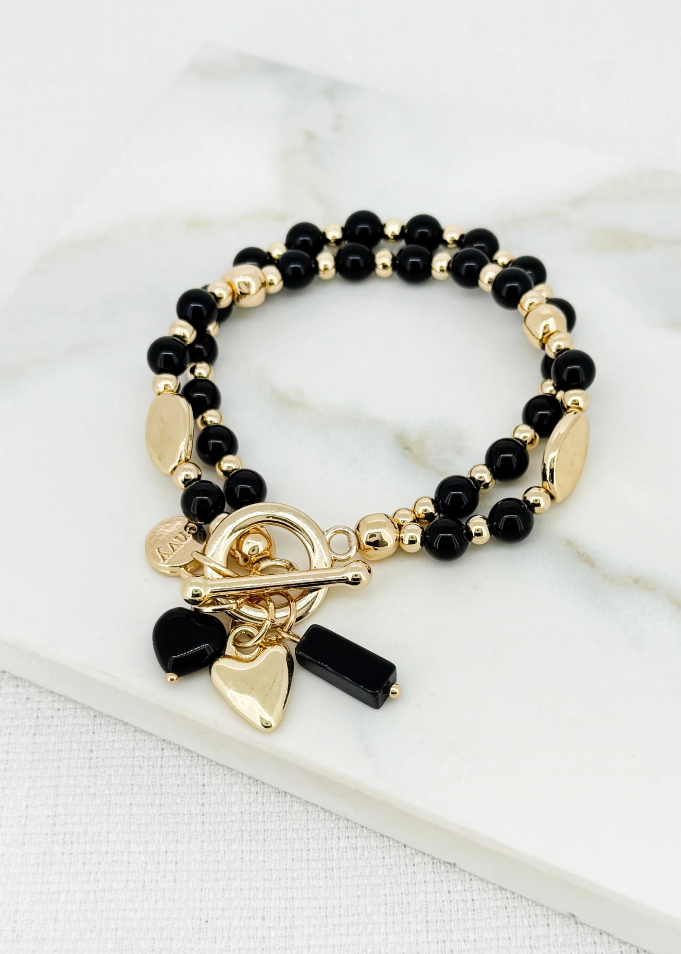 Black & Gold Bead Charm Bracelet
