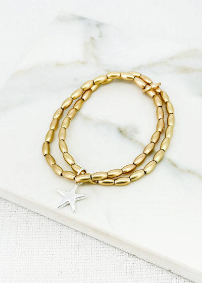 Gold Two Tone Star Charm Bracelet