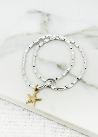 Silver Two Tone Star Charm Bracelet