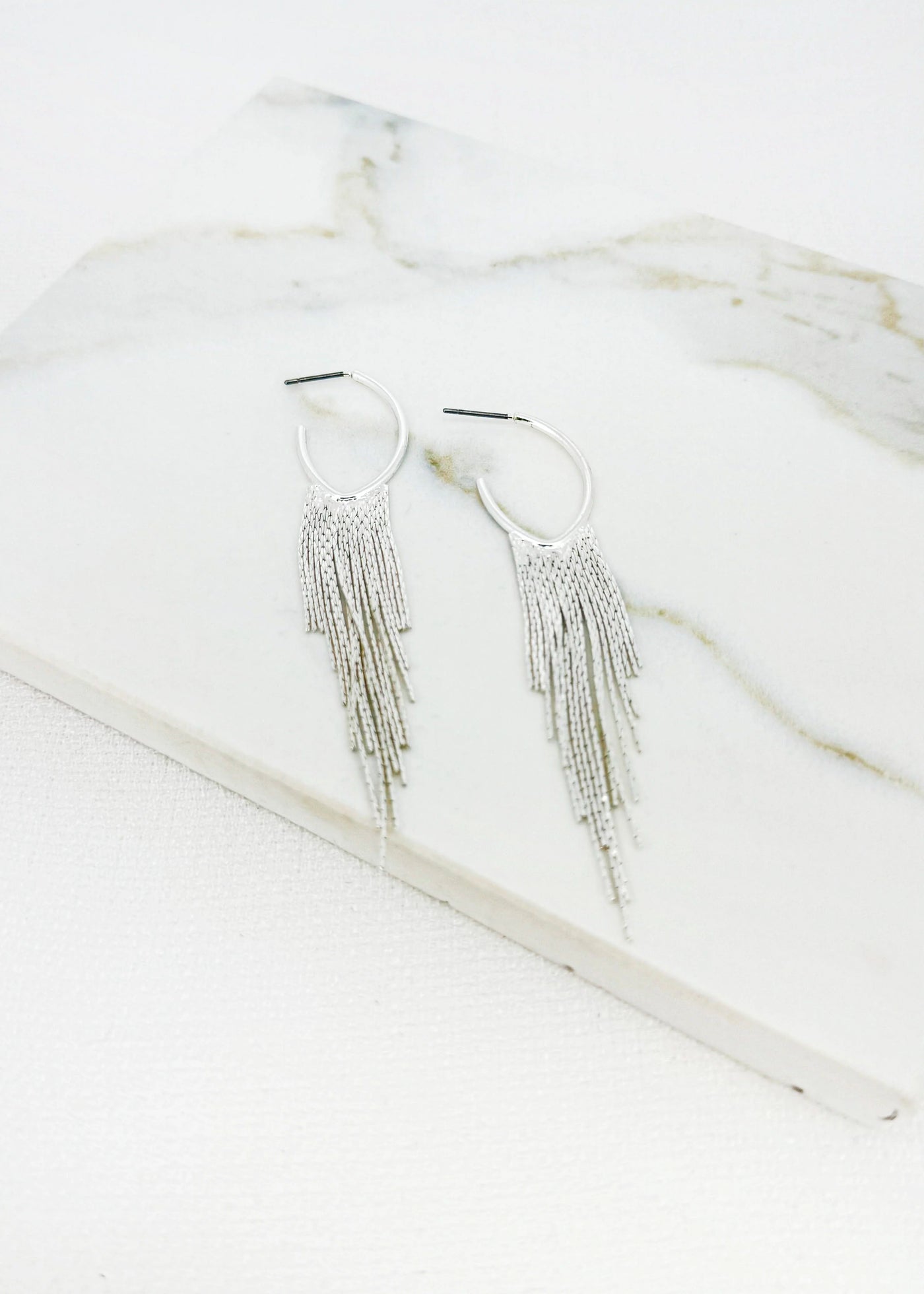 Silver Fringed Hoop Earrings
