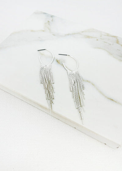 Silver Fringed Hoop Earrings