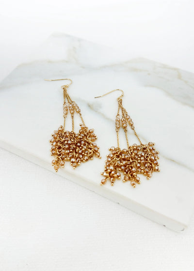 Gold Gem Tassel Drop Earrings