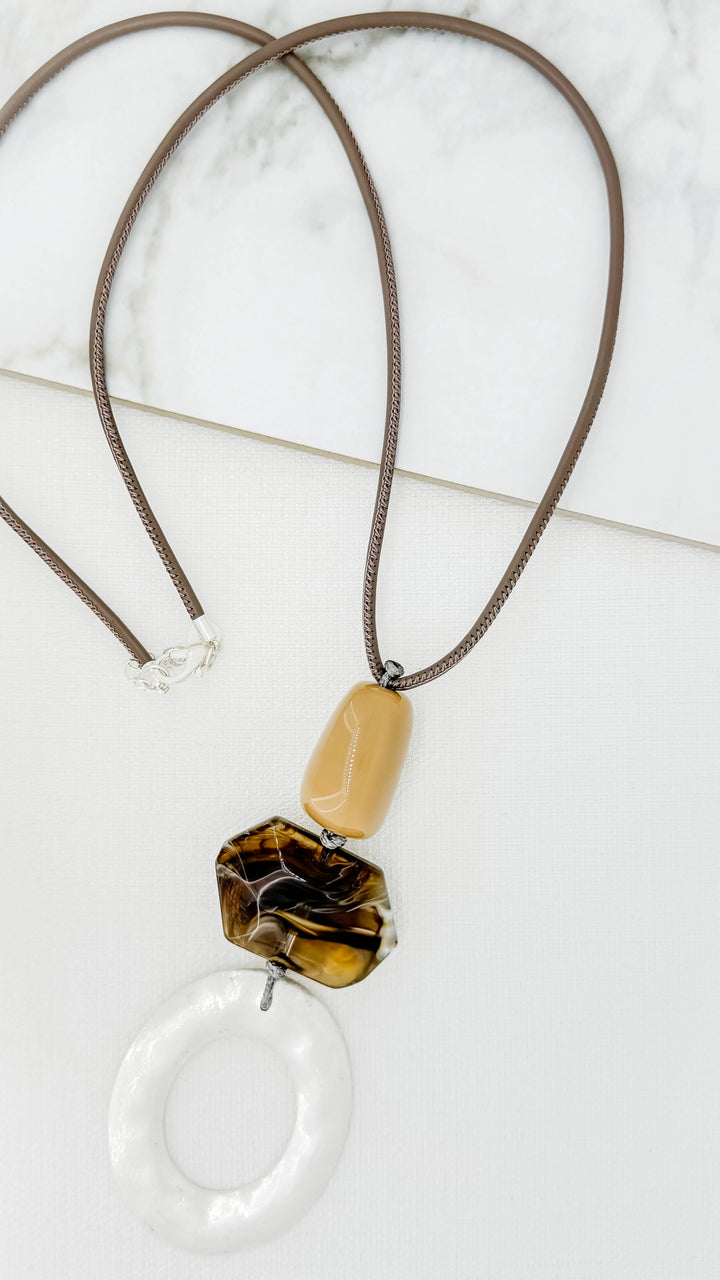 Grey , Nude & Silver Cord Necklace