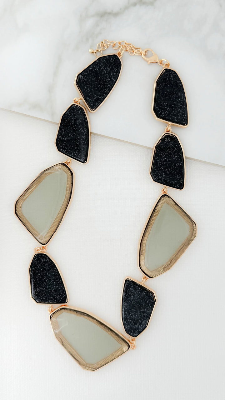 Gold & Black Statement Stones Necklace